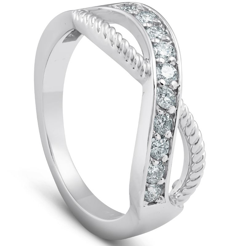 Pompeii3 1/2 Ct Diamond Infinity Braided Anniversary Right Hand Ring 10k Whie Gold, 3 of 6