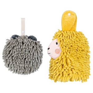 REGALWOVEN 2 Packs Cute Cartoon Alpaca Fuzzy Ball Hand Drying Hanging Ball Towels for Bathroom 7" x 7"/7" x 11" - 1 of 4