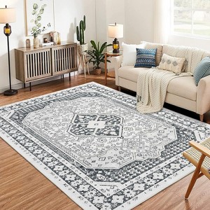 Vintage Washable Rugs, Soft Non-Slip Rugs, Stain Resistant Bohemian Style Low Pile Rugs, Living Room Rugs, Kitchen Rugs, Bedroom Rugs - 1 of 4