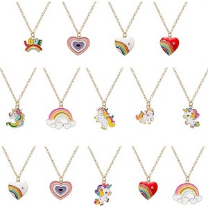 Joyfy 14 Pcs Valentine's Day Necklaces for Teen Girls, Heart Shape, Rainbow Necklaces Jewelry Set with 10 Designs, Colorful Gift for Kid Child Toddler - 1 of 4