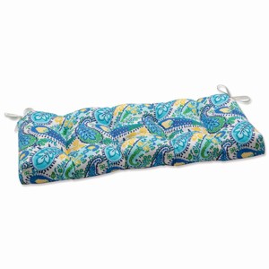 Outdoor/Indoor Blown Bench Cushion Amalia Paisley Blue - Pillow Perfect - 1 of 4
