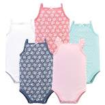 Hudson Baby Infant Girl Cotton Sleeveless Bodysuits 5pk, Basic Dot Floral
