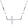 Bella Silver Sterling Silver, CZ Sideways Cross Paperclip Necklace - Silver - 16+2 Inch - 2 of 3