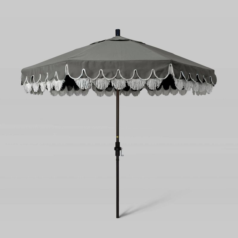 9' Fiberglass Ribs and Scallop Base Fringe Market Umbrella with Crank Lift - Bronze Pole - California Umbrella, 1 of 5