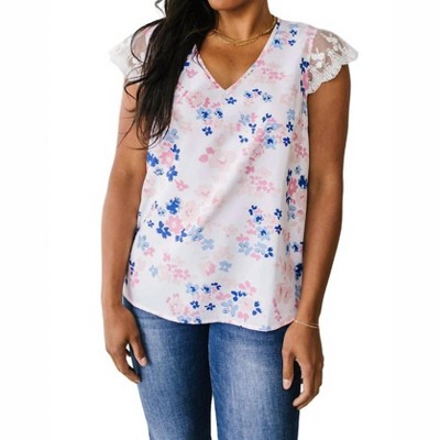 Women's Still the One Lace Sleeve Floral Top - Sew In Love