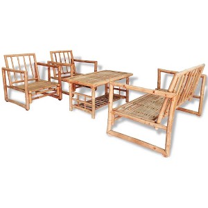 vidaXL Bamboo Patio Furniture Sofa Set - 4 Piece Outdoor Lounge Seating with Cushions/Bench/Chairs/Coffee Table - Tropical Garden Decor - 1 of 4