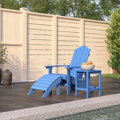 vidaXL Patio Adirondack Chair with Footstool & Table HDPE Aqua Blue