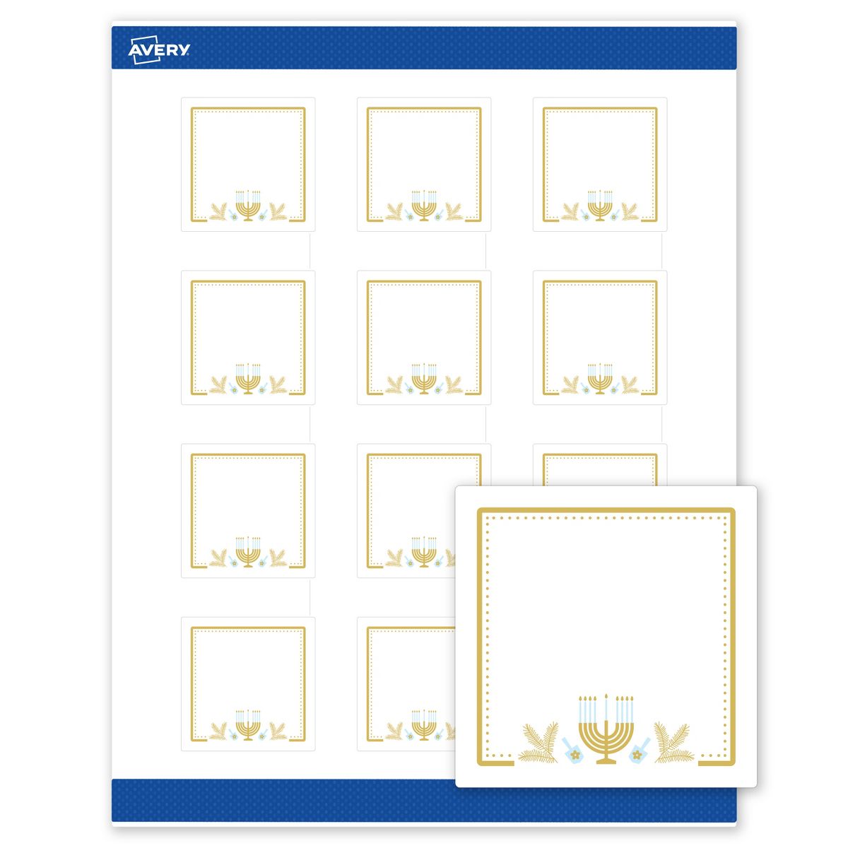Avery® Labels, 2" x 2", Matte, Gold Menorah Frame, 120