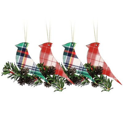 Gibson Holiday Bird Ornament 4 Piece Set in Red and Green
