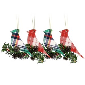 Gibson Holiday Bird Ornament 4 Piece Set in Red and Green - 1 of 4