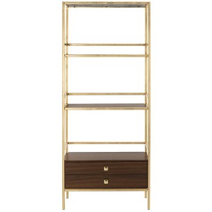 Mateo 4-Tier 1 Drawer Etagere - Gold Foil/Walnut - Safavieh - 1 of 4