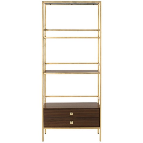 Mateo 4-Tier 1 Drawer Etagere - Gold Foil/Walnut - Safavieh - image 1 of 4