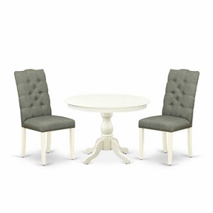 3-Piece Linen White Finish Solid Wood Top - Button Tufted Dining Room Set - Seats 4 - 1 of 4