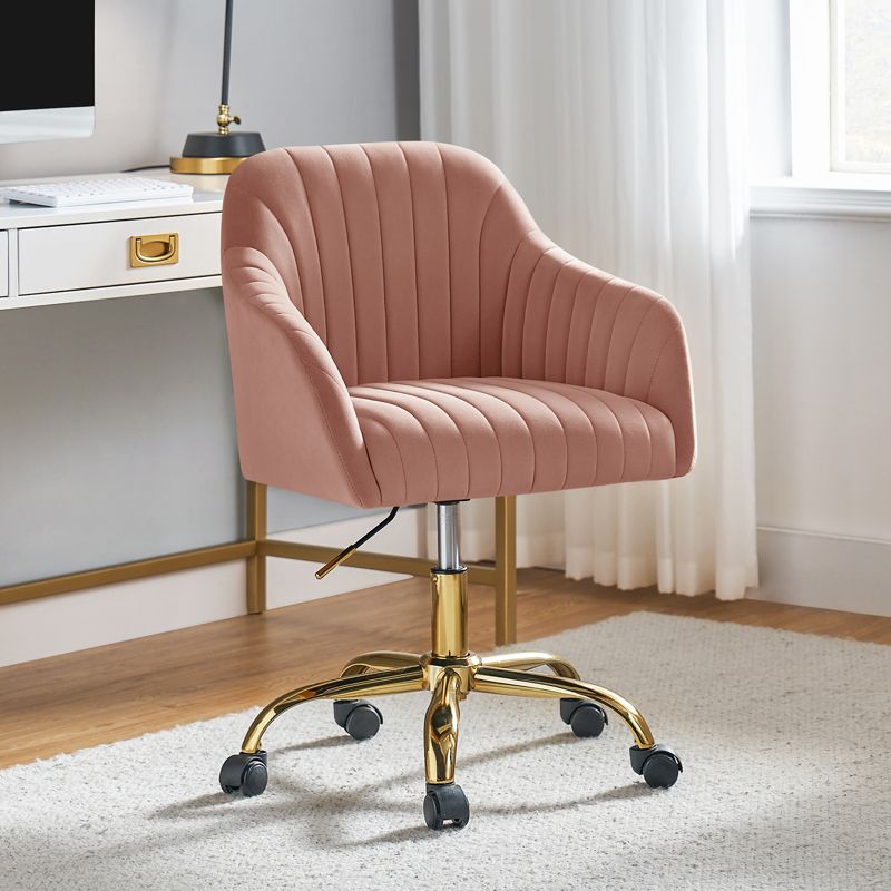 Alex Velvet Height-adjustable Swivel Task Office Chair with Channel-tufted Back and Gold Metal Base | Karat Home, 3 of 17
