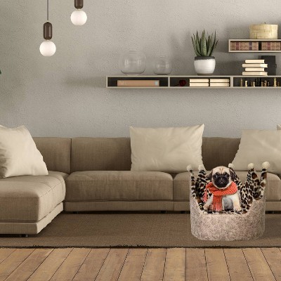 Taupe Leopard Print Faux Fur Crown Pet Bed