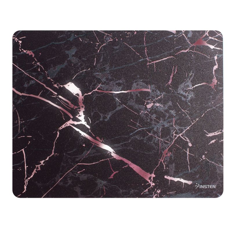 Insten Reflective Marble Design Mouse Pad - Anti-Slip Mat for Wired/Wireless Gaming Computer Mouse, Black/Rose Gold, 1 of 10