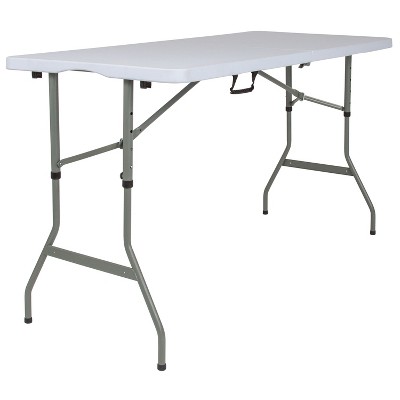 5-Foot Adjustable Granite White Plastic Folding Table with Handle