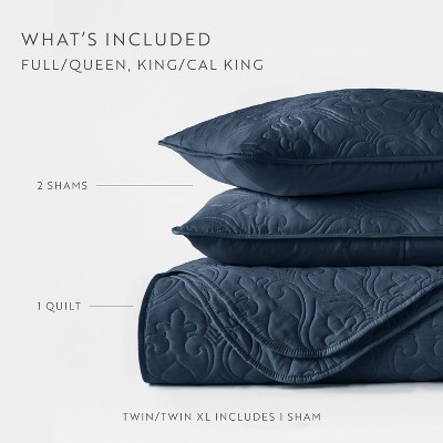 Becky Cameron Quilted Coverlet and Shams Set Damask Square Herringbone Pattern - Becky Cameron, Damask / Navy, King/California King — фото 3