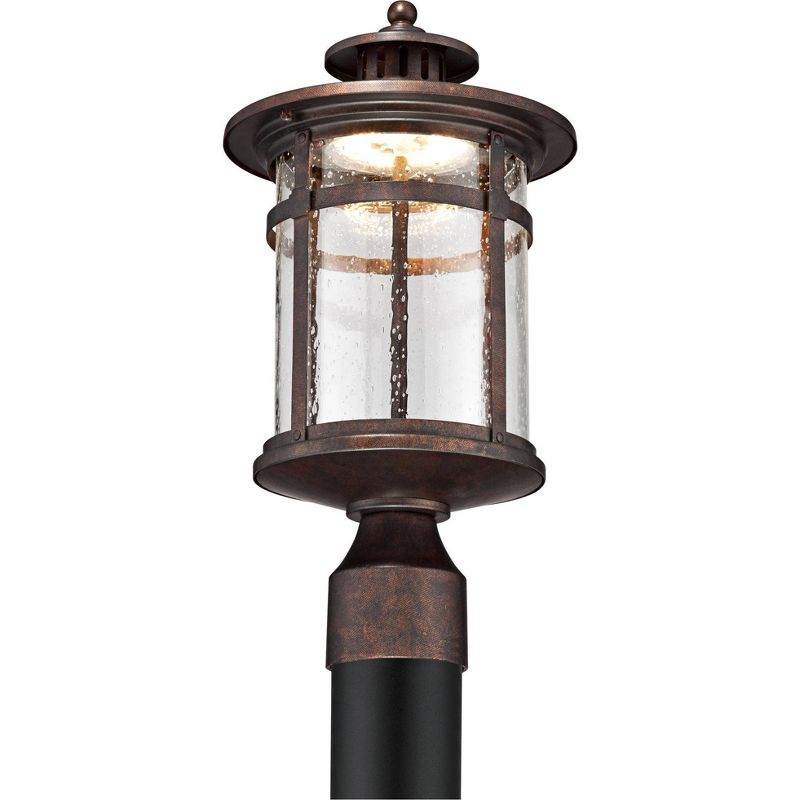 Franklin Iron Works Mission Post Light Fixture LED Bronze 15 1/2" Seeded Glass for Deck Garden Yard, 3 of 6
