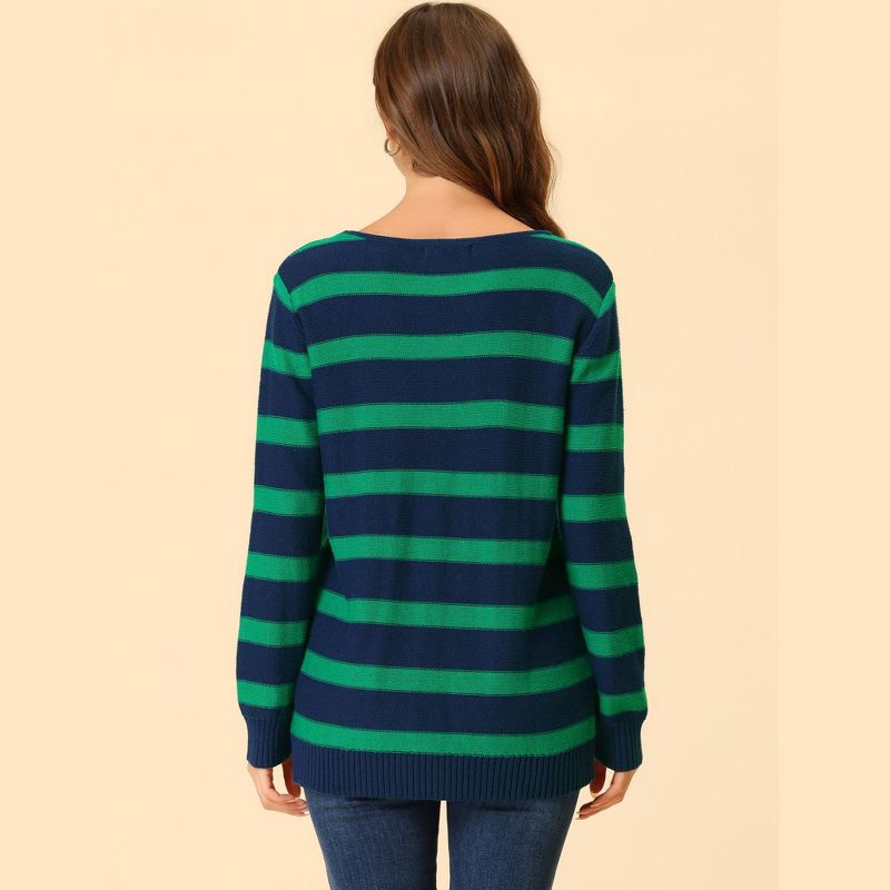 Allegra K Women's Long Sleeves Drop Shoulder Loose Striped Sweater, 4 of 7