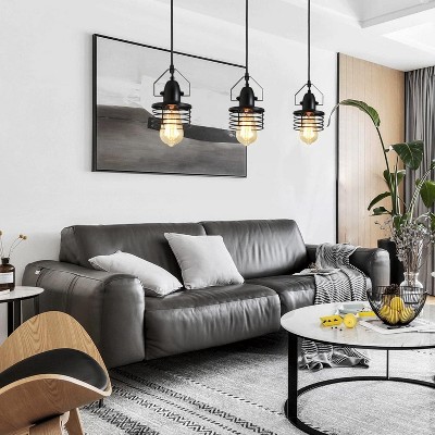 Vynxaria Industrial Black Pendant Light Metal Cage Pendant Lights Dining Room Hanging Lighting