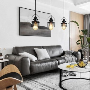 Vynxaria Industrial Black Pendant Light Metal Cage Pendant Lights Dining Room Hanging Lighting - 1 of 4