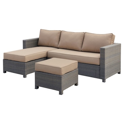 Dory 3pc All Weather Wicker Patio Conversation Set W Ottoman Light