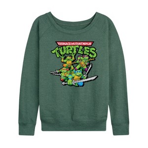 Women's - Teenage Mutant Ninja Turtles - Gaming Group And Logo Lightweight French Terry Wide Neck Long Sleeve Shirt - 1 of 4