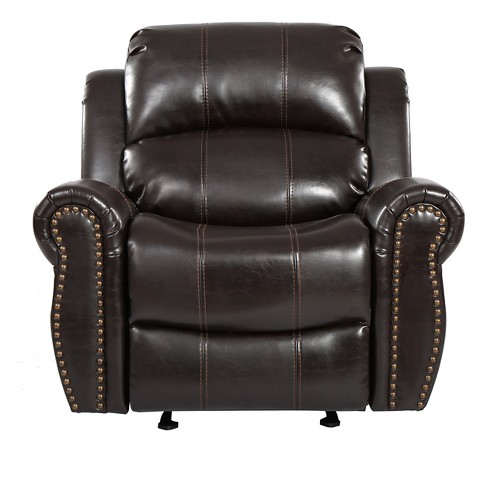 Charlie Faux Leather Leather Glider Recliner Club Chair Dark Brown