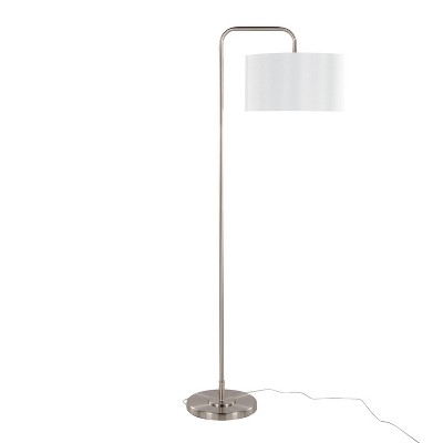 63.75" Brushed Nickel Arc Floor Lamp with White Linen Shade