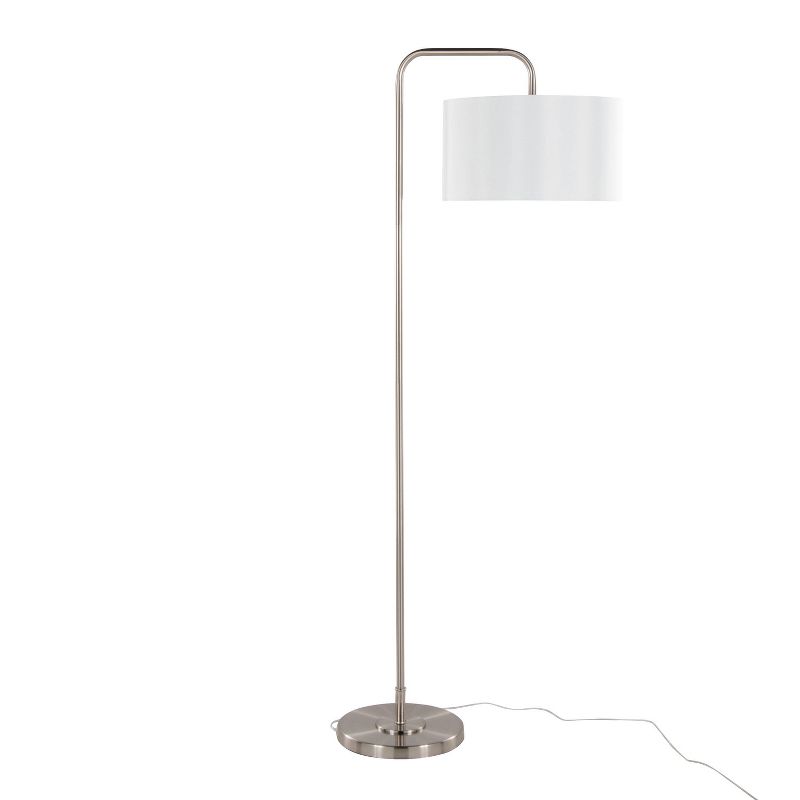 LumiSource Puck 63&#34; Contemporary Metal Floor Lamp in Brushed Nickel with White Linen Shade from Grandview Gallery, 3 of 11