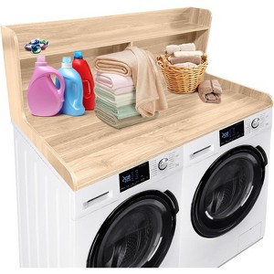 2-Tier Washer Dryer Countertop with Edge Rails, Waterproof Wood Laundry Shelf, Anti-Slip Pads, Laundry Room Organizer for Storage and Folding - 1 of 4