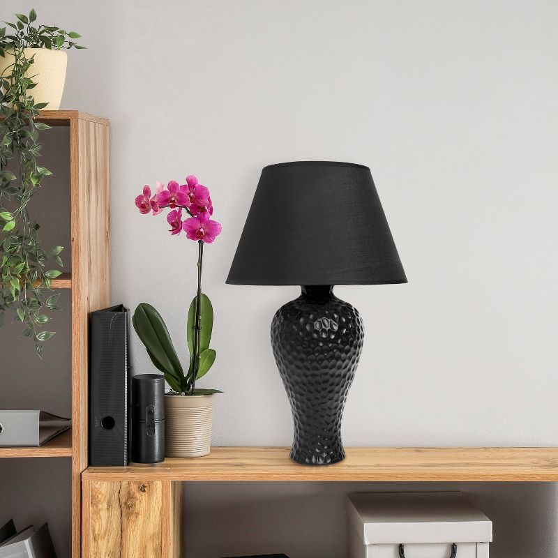 20.08" Traditional Ceramic Texture Imprint Winding Table Desk Lamp with Matching Fabric Shade - Creekwood Home, 5 of 6