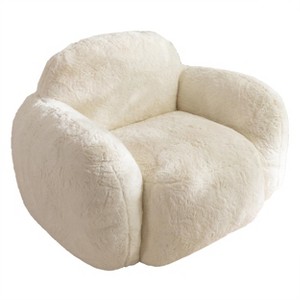 Itopfox Comfy Pebble Shaped Single Bean Bag Sofa for Adults, Stuffed Floor Sofa with Supportive Backrest & Armrests, Modern Faux Fur Accent Chair - 1 of 4