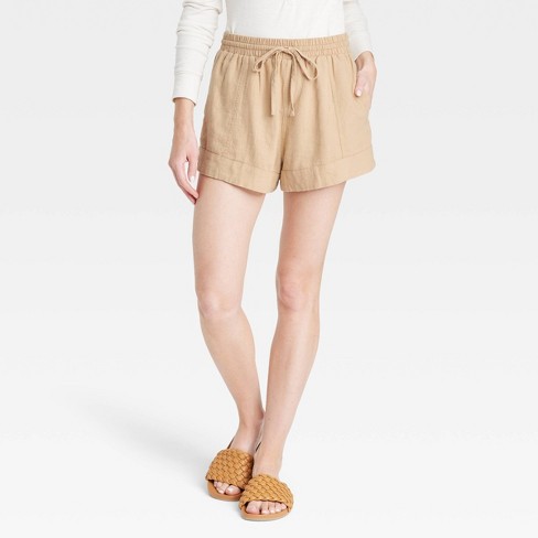 Women's High-rise Linen Pull-on Shorts - Universal Thread™ Tan Striped ...