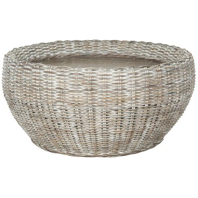 Grey White Wash Mango Wood Drum Cocktail Table