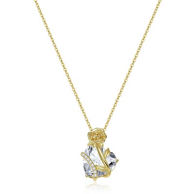 Molenia Heart Birthstone Necklace for Women, 14K Gold Plated Sterling Silver Rose Flower Floral Pendant, Personalized Christmas Birthday Jewelry Gift