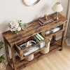 Entryway Table, Wood Console Table with 2 Glass Drawers, 2 Tier Sofa Table with Storage for Living Room, Foyer Tables for Entryway-Rustic Brown - 2 of 4