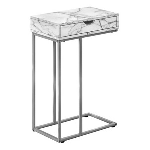 Monarch Specialties Accent Table C-Shaped End Side Snack Storage Drawer Living Room Bedroom Metal Laminate White Marble Look Grey Contemporary Modern - 1 of 4