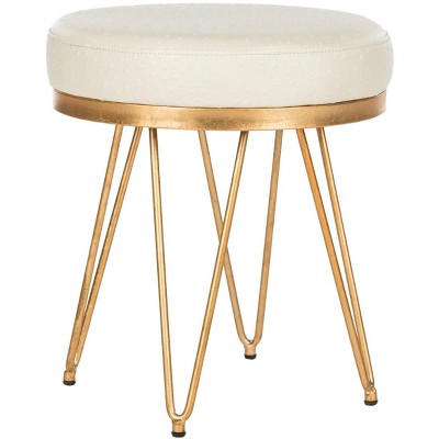 Jenine Faux Ostrich Round Bench - Cream/Gold - Safavieh