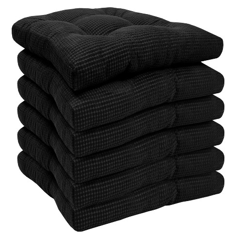 Sweet Home Collection Crushed Memory Foam Tufted Chair Cushion Non Slip Microdot Rubber Back, Black, 6 Pack