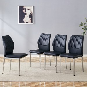 Luxury Simple Chair, Technology Material High Resilience Dining Chair w/ Metal Leg, Chair Back Has Vertical Stripe Design W/ Smooth & Uniform Lines - 1 of 4