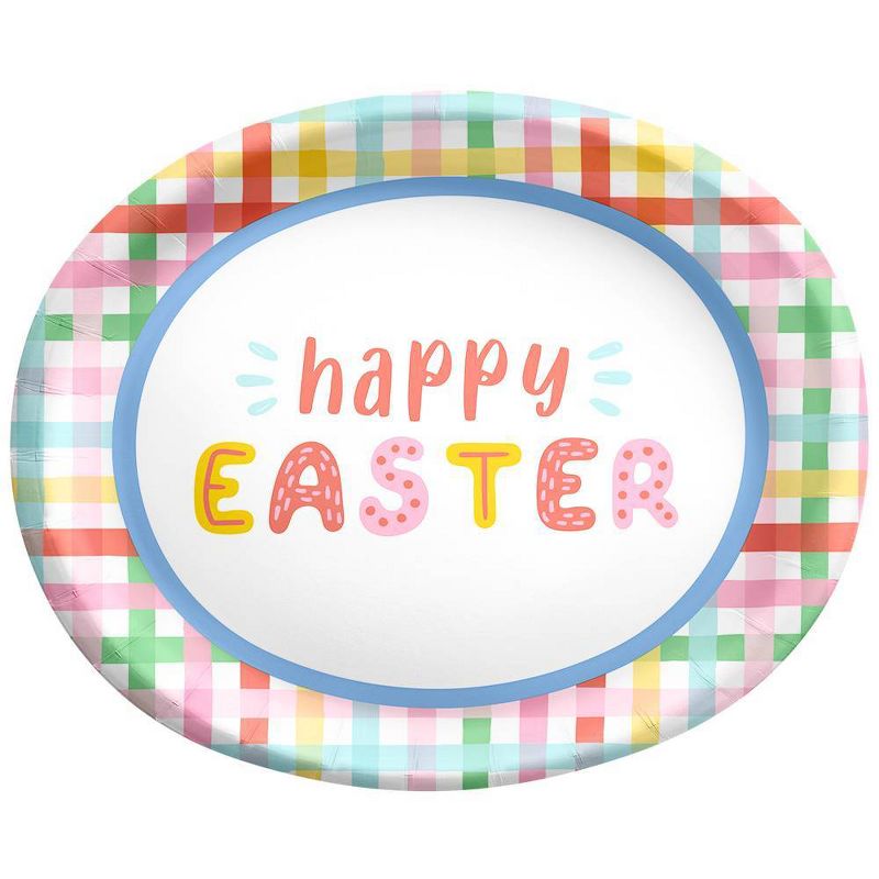 10ct Oval Platter Happy Easter Rainbow Gingham - Spritz&#8482;, 1 of 5
