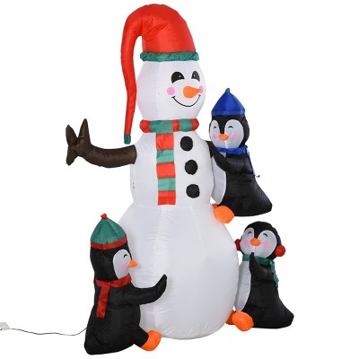 HOMCOM 6ft Christmas Inflatable Snowman with Penguins, Outdoor Blow-Up Yard Decoration with LED Lights Display