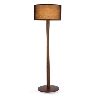 HBEZON Sturdy Walnut Wood Floor Lamp, 61'' Height Standing Lamp with Foot Switch, Modern Tall Lamp for Living Room, Bedroom, Office, Black