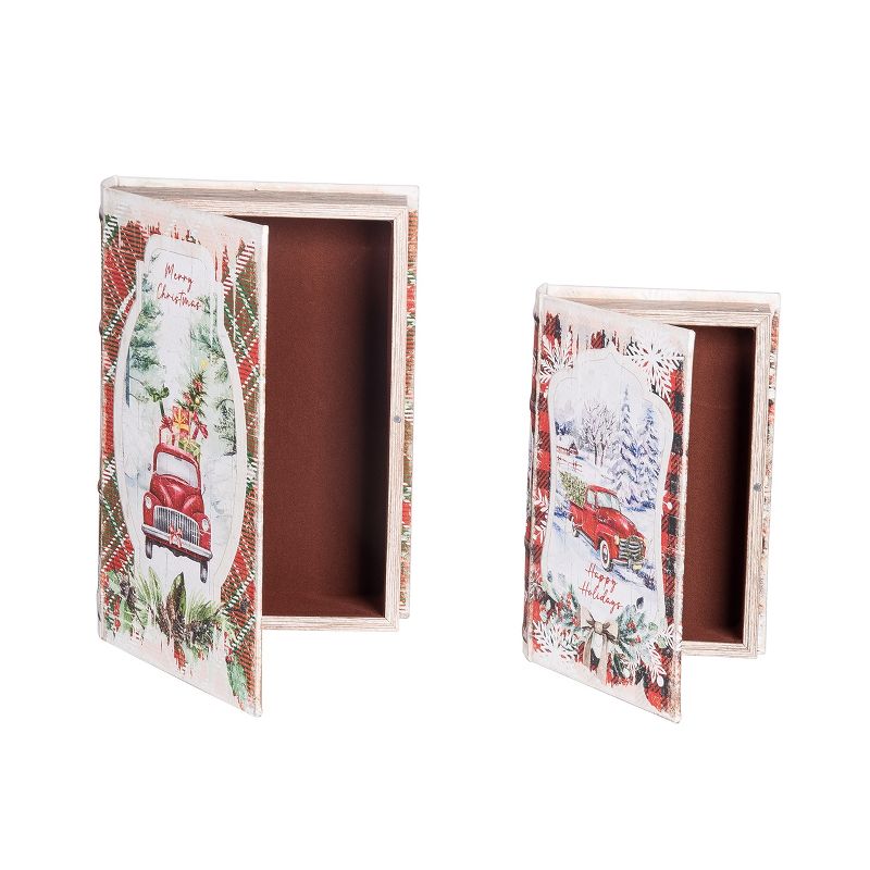 Transpac Wood 11.81 in. Multicolor Christmas Nesting Book Boxes Set of 2, 3 of 4