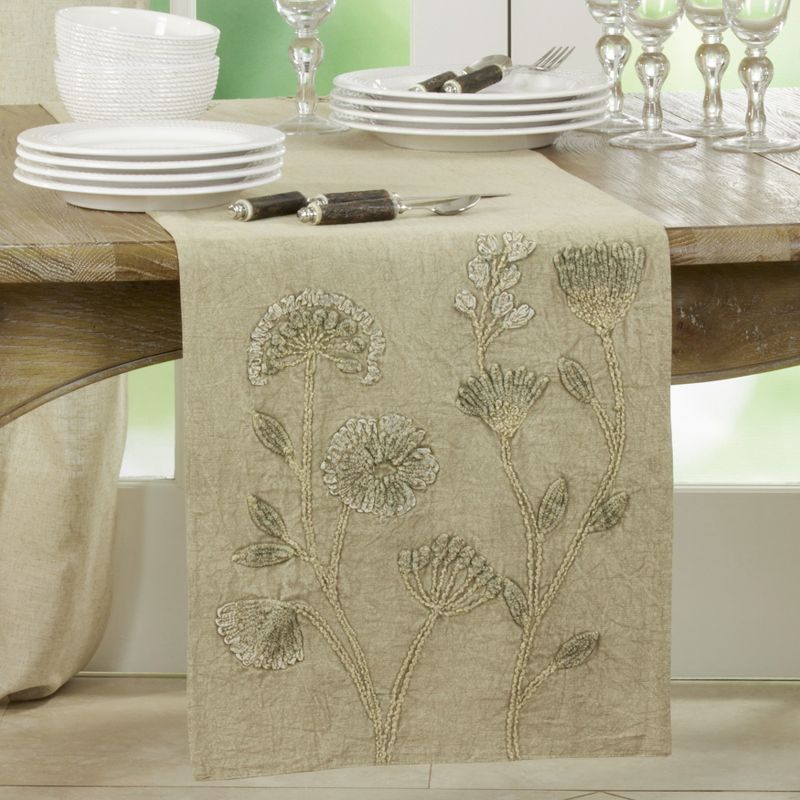 Saro Lifestyle Stone Washed Floral Runner, Taupe, 16" x 72", 4 of 5