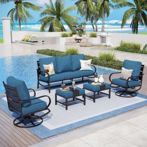 Captiva Designs 5pc Metal Patio Furniture Conversation Set with Swivel Chairs and Ottomans for Garden Porch Backyard - 1 of 4