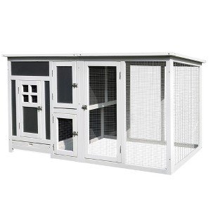 PawHut 63" Chicken Coop Wooden Chicken House Rabbit Hutch Poultry Cage Hen Pen Backyard PC Roof with Run Box - 1 of 4