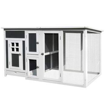 PawHut 63" Chicken Coop Wooden Chicken House Rabbit Hutch Poultry Cage Hen Pen Backyard PC Roof with Run Box